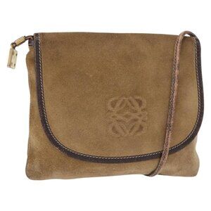 Authentic LOEWE Anagram Shoulder Bag Suede Beige Gold